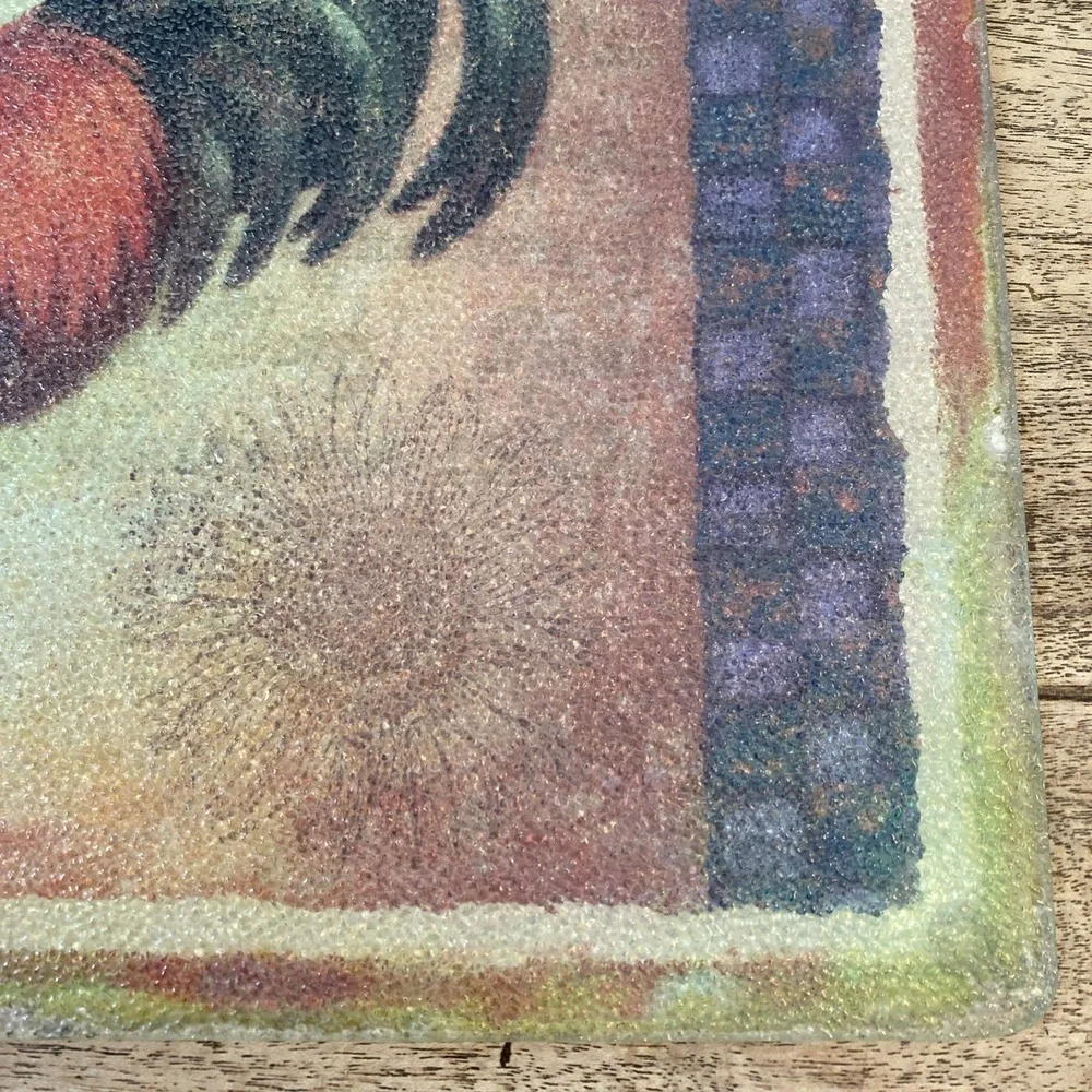 VTG Decorative Tempered Glass Cutting Board With Bon Appétit Rooster 11 1/2